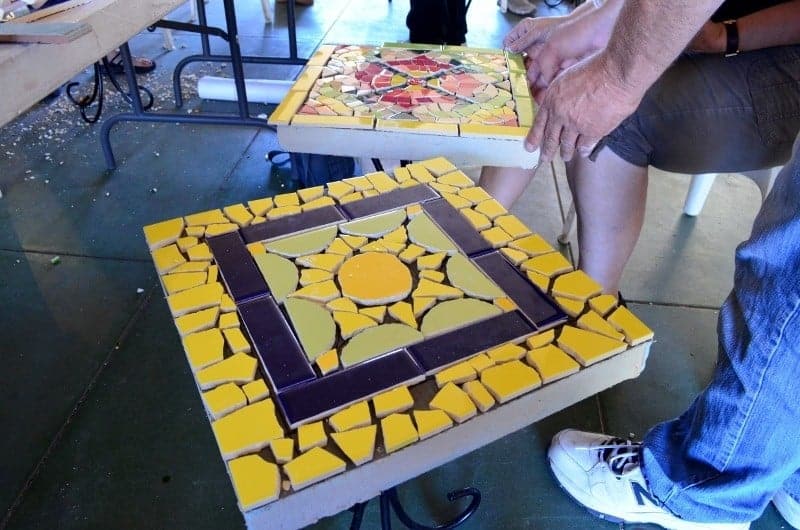 Mosaic tile table waiting to attach tiles to the table