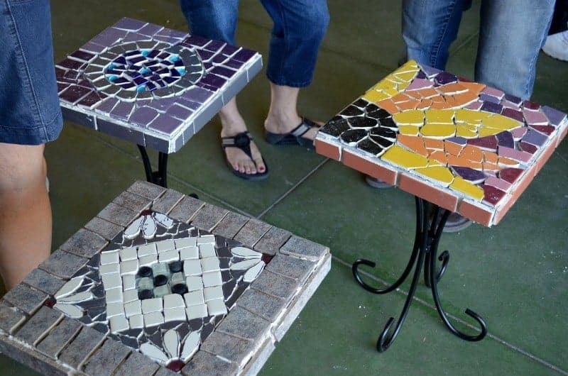 3 Different Mosaic Tile Tables at the Class