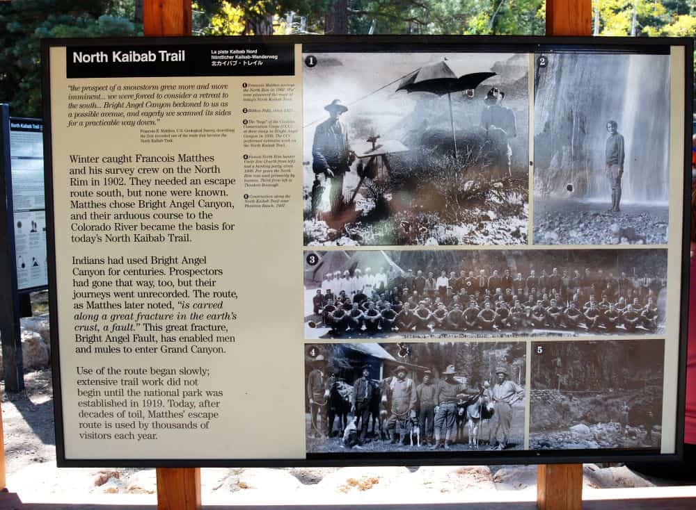 Sign About North Kaibab trail History at Grand Canyon North Rim