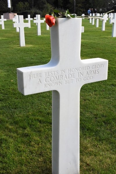 Unknown soldier cross at American Cemetery - Colleville-sur-Mer, Normandy France
