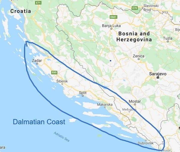 Dalmatian Coast Croatia map