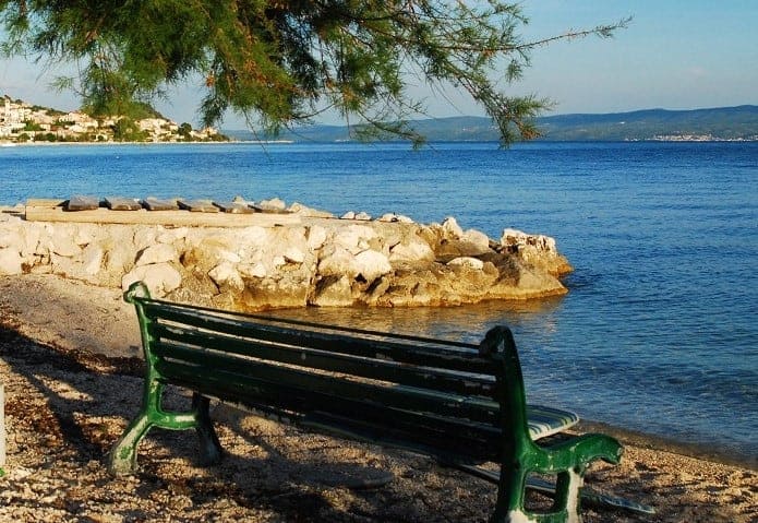 Green bench on the Dalmatian Coast - Podstrana Croatia