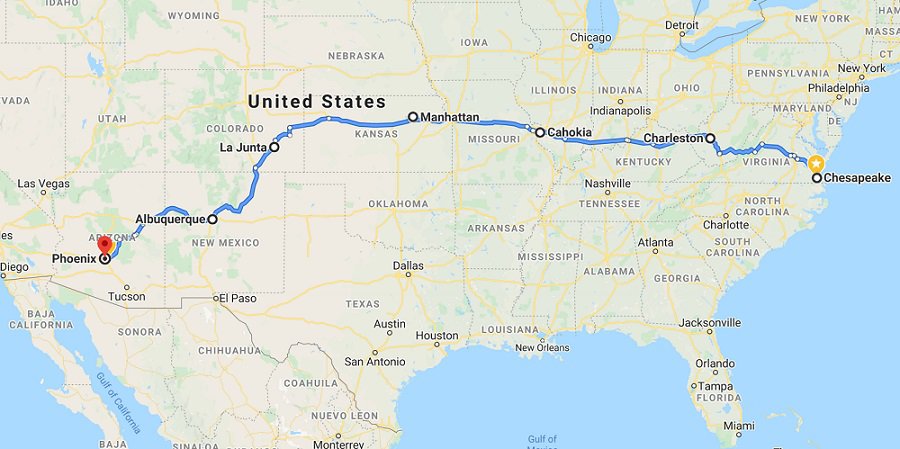 2020 U.S. Cross-country road trip map