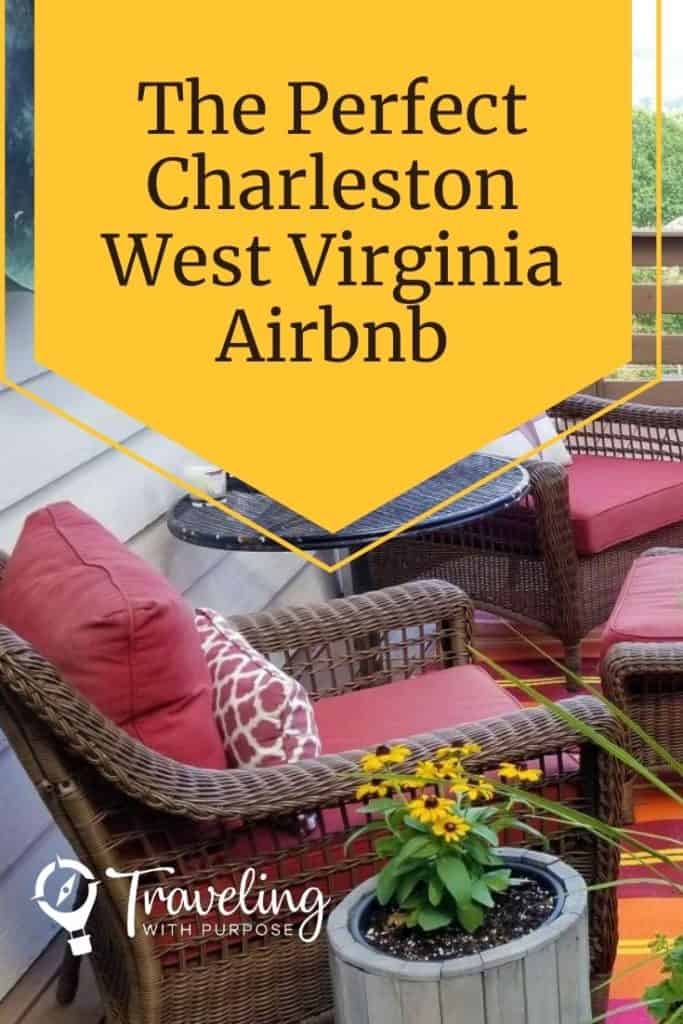 rattan chair on the deck at the Charleston WV Airbnb