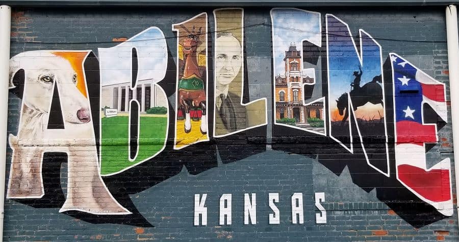 Colorful Americana Street Art Mural of the name Abilene Kansas