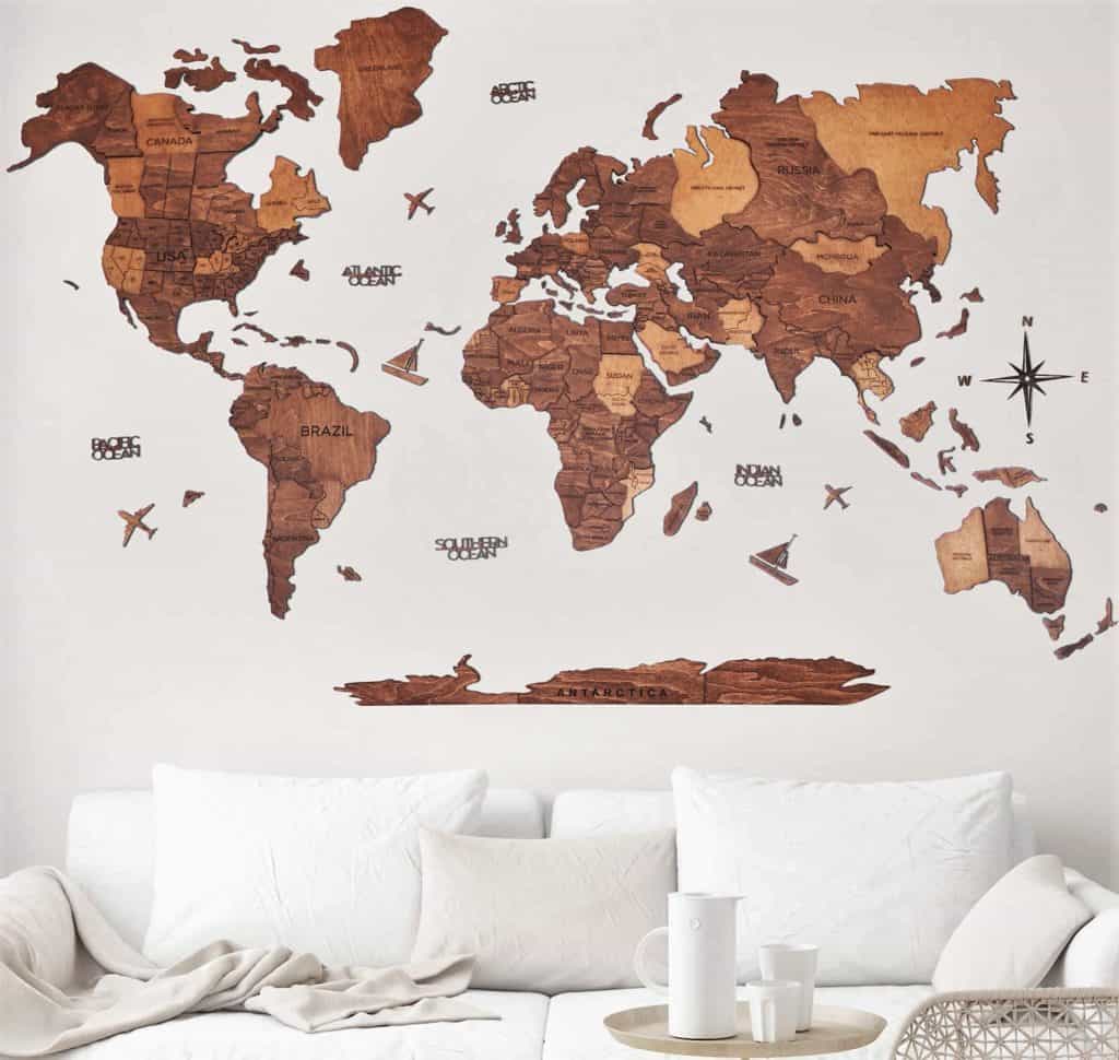 Wood World Wall Map