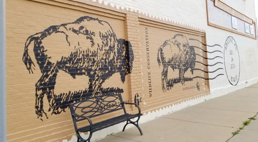 The American Bison Stamp Street Art in Abilene Kansas. Symbol of Americana