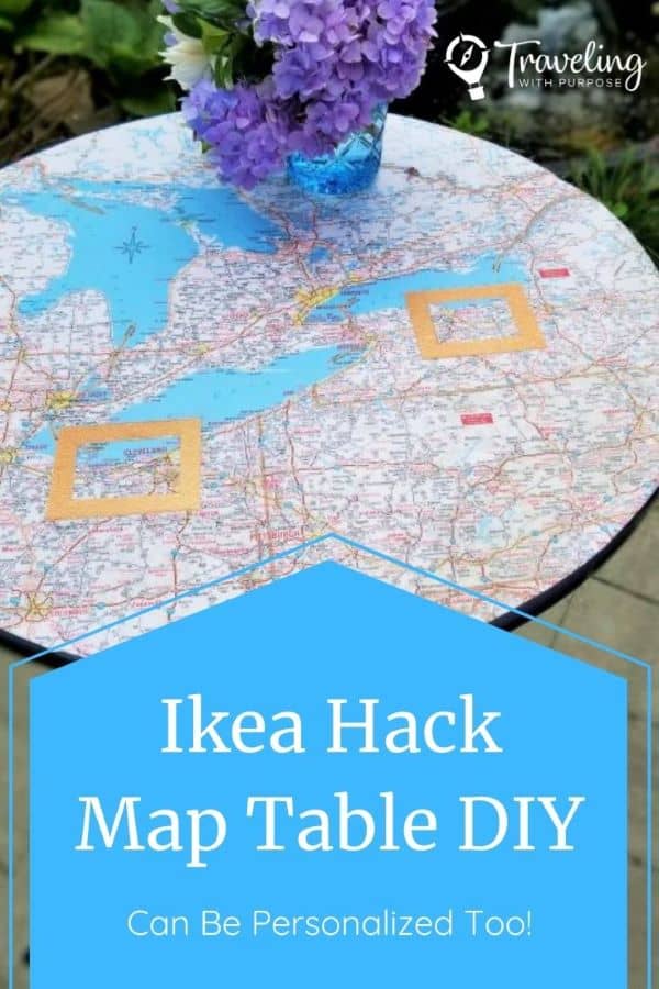 Round Ikea Table with map on tabletop