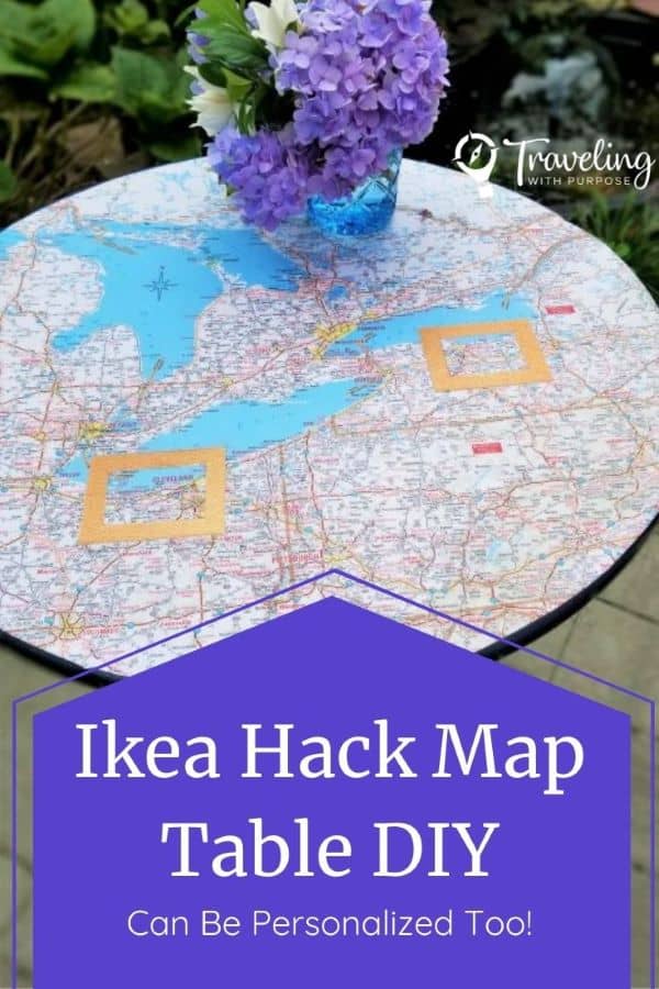 Ikea table with map attached to the top DIY project