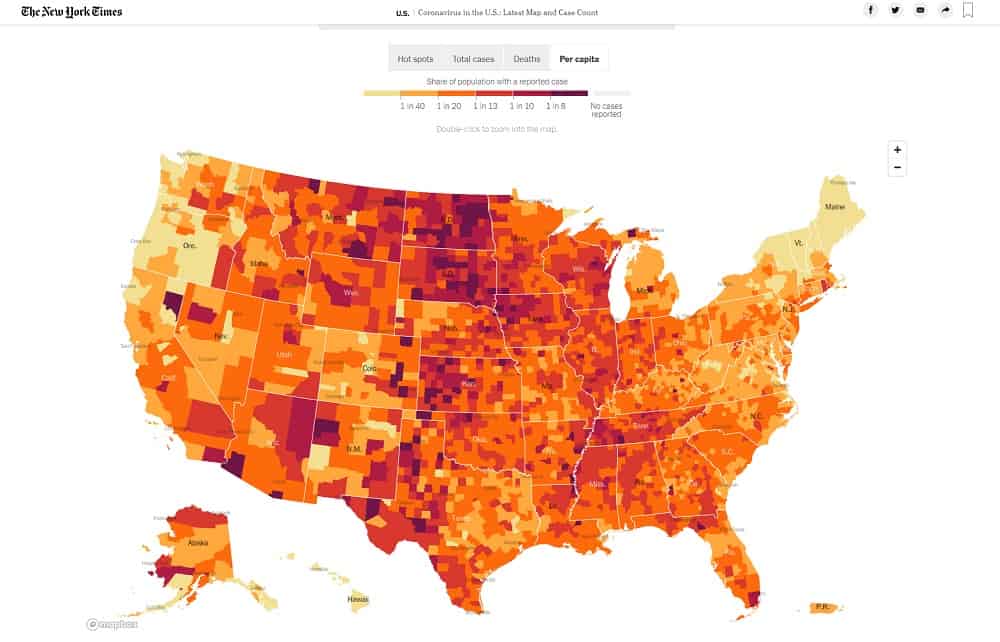US Coronavirus Cases Per Capita Map New York Times