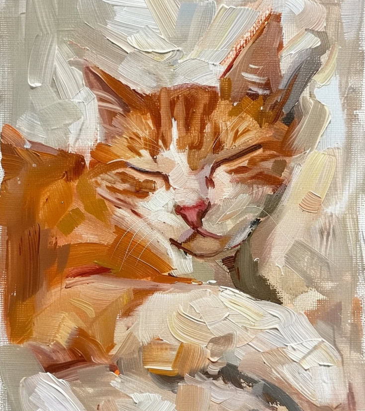 A custom oil painting of an orange and white tabby cat sleeping - from Etsy