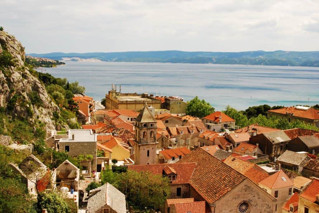 View of Red tile roofs overlooking Omis Croatia