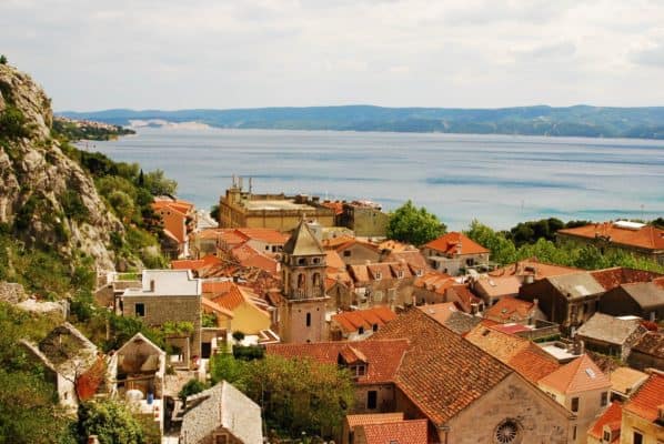 View of Red tile roofs overlooking Omis Croatia