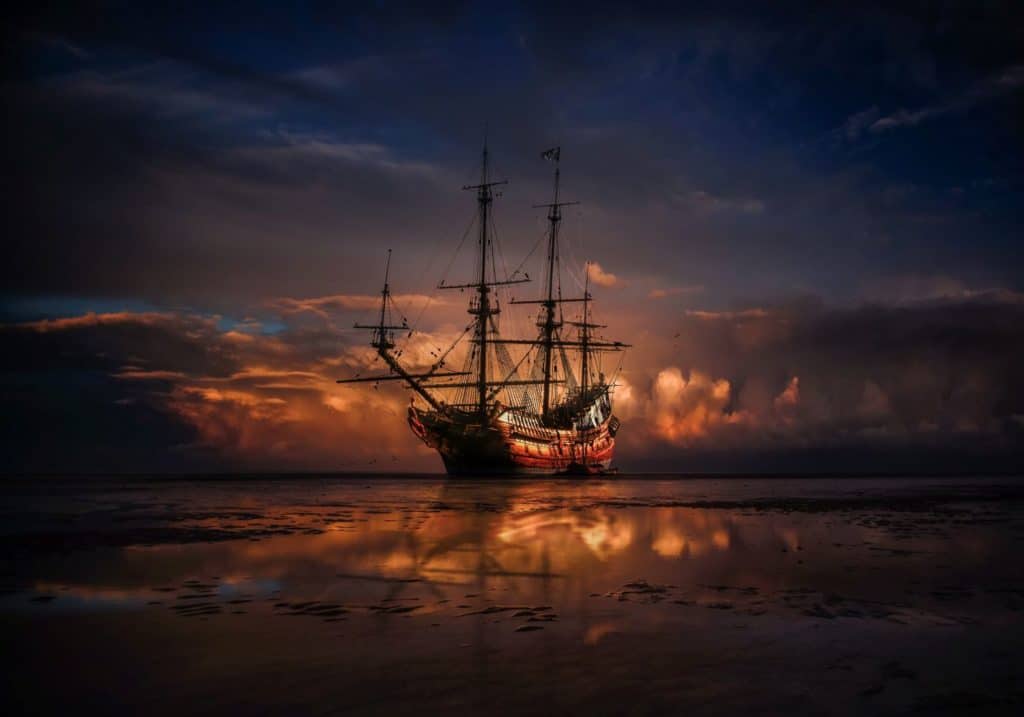 Tall Sails ship at sunset