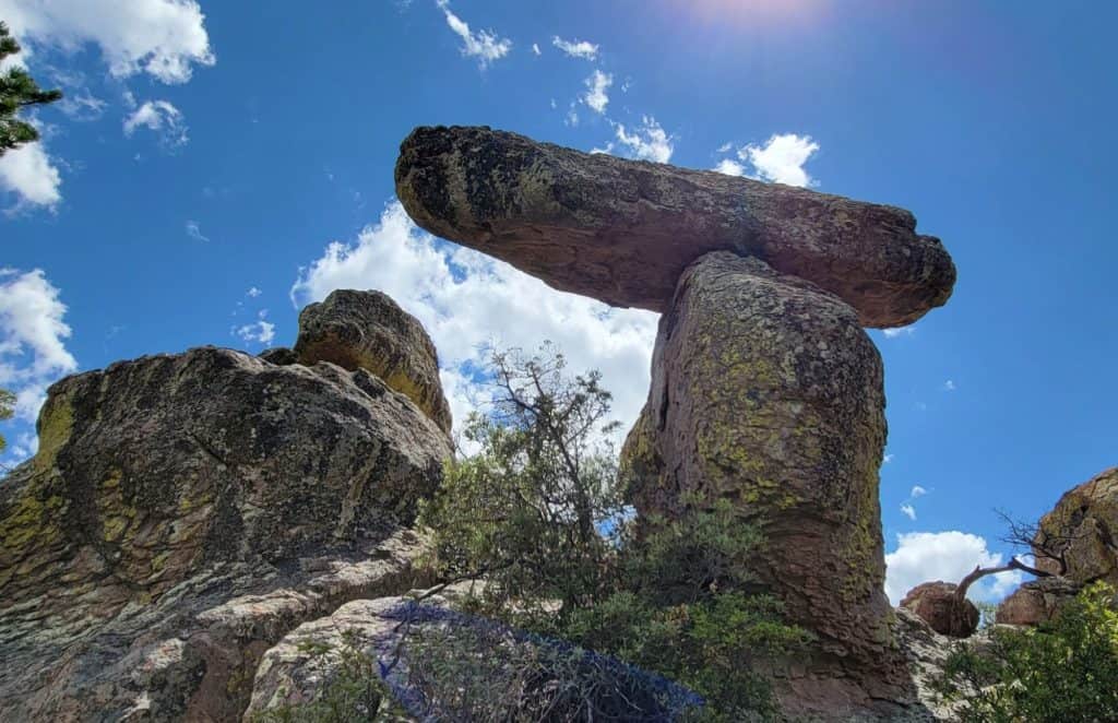 Massive rock balancing on top of another boulder in Chiricahua National Monument