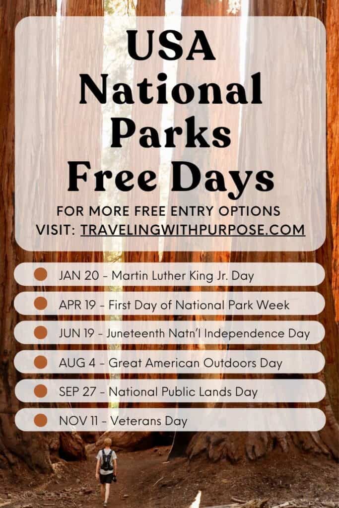 2025 National Parks Free Admission Days USA